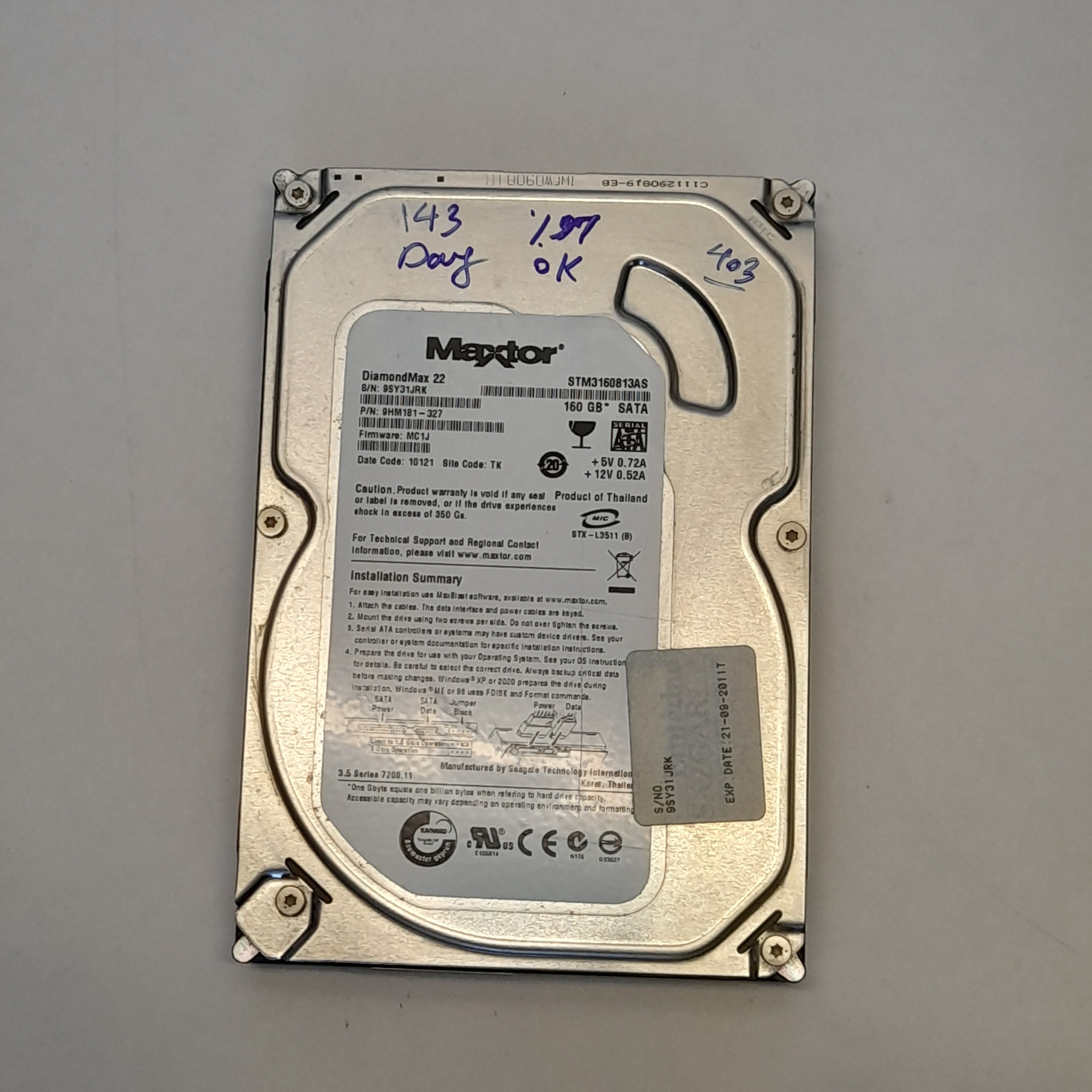 هارد 160 گیگ مکستور کم کار با هلث 97