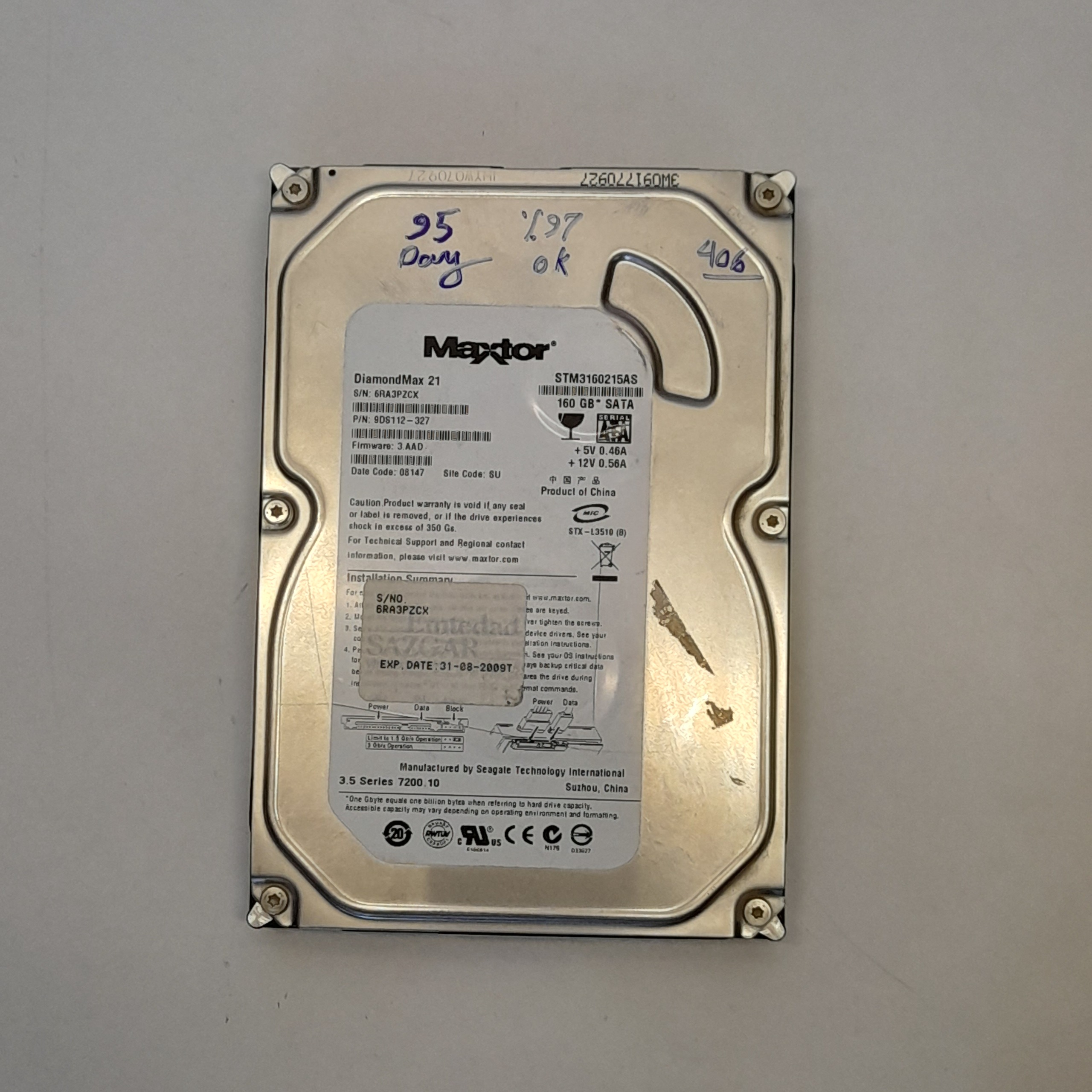 هارد 160 گیگ مکستور کم کار با هلث 97