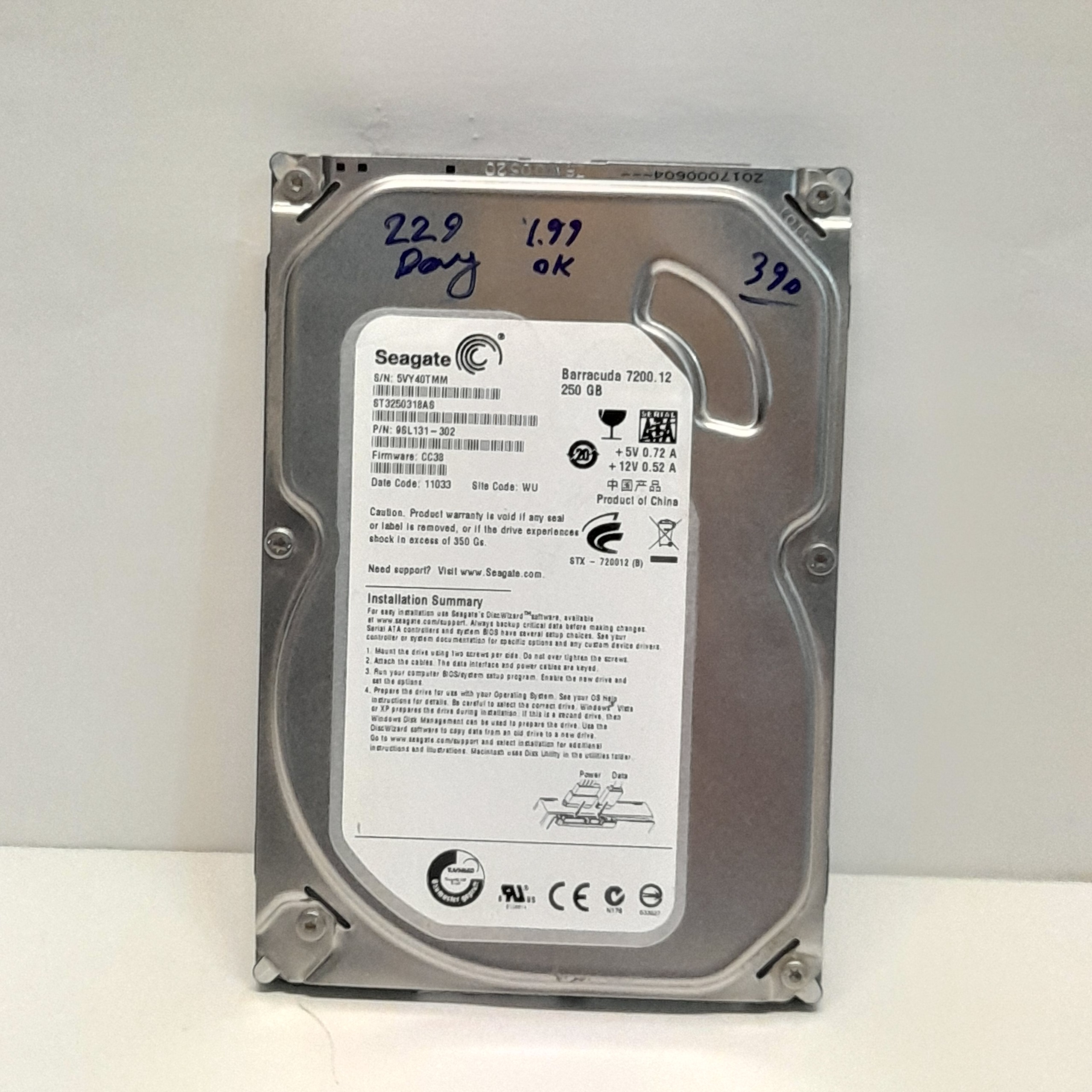 هارد 250 گیگ مکستور کم کار با هلث 99