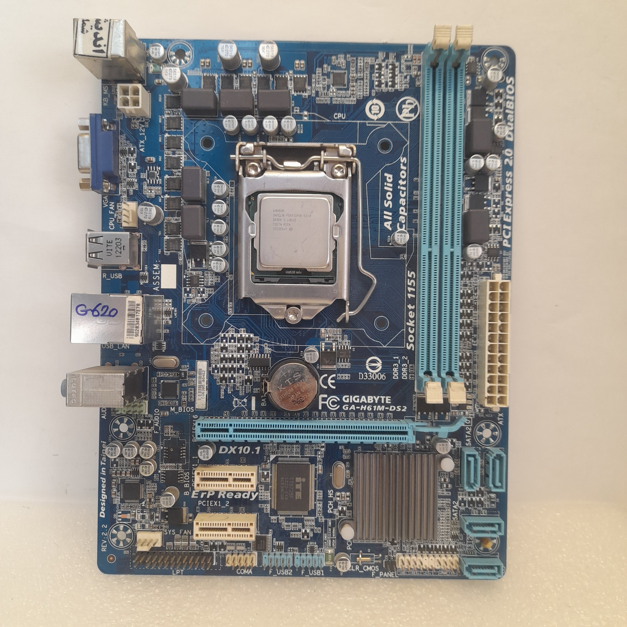 مادربرد گیگابایت DDR3 h61 آنبرد بهمراه CPU G620