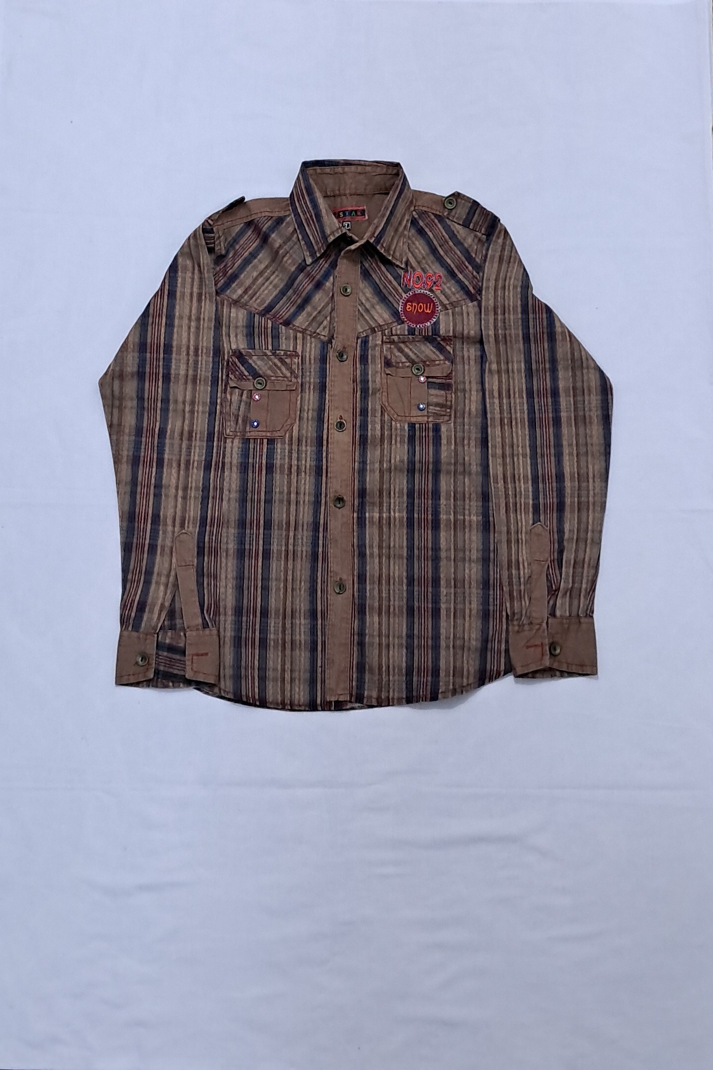 پیراهن جلو دکمه پسرانه قهوه ای سایز لارج و اسمال