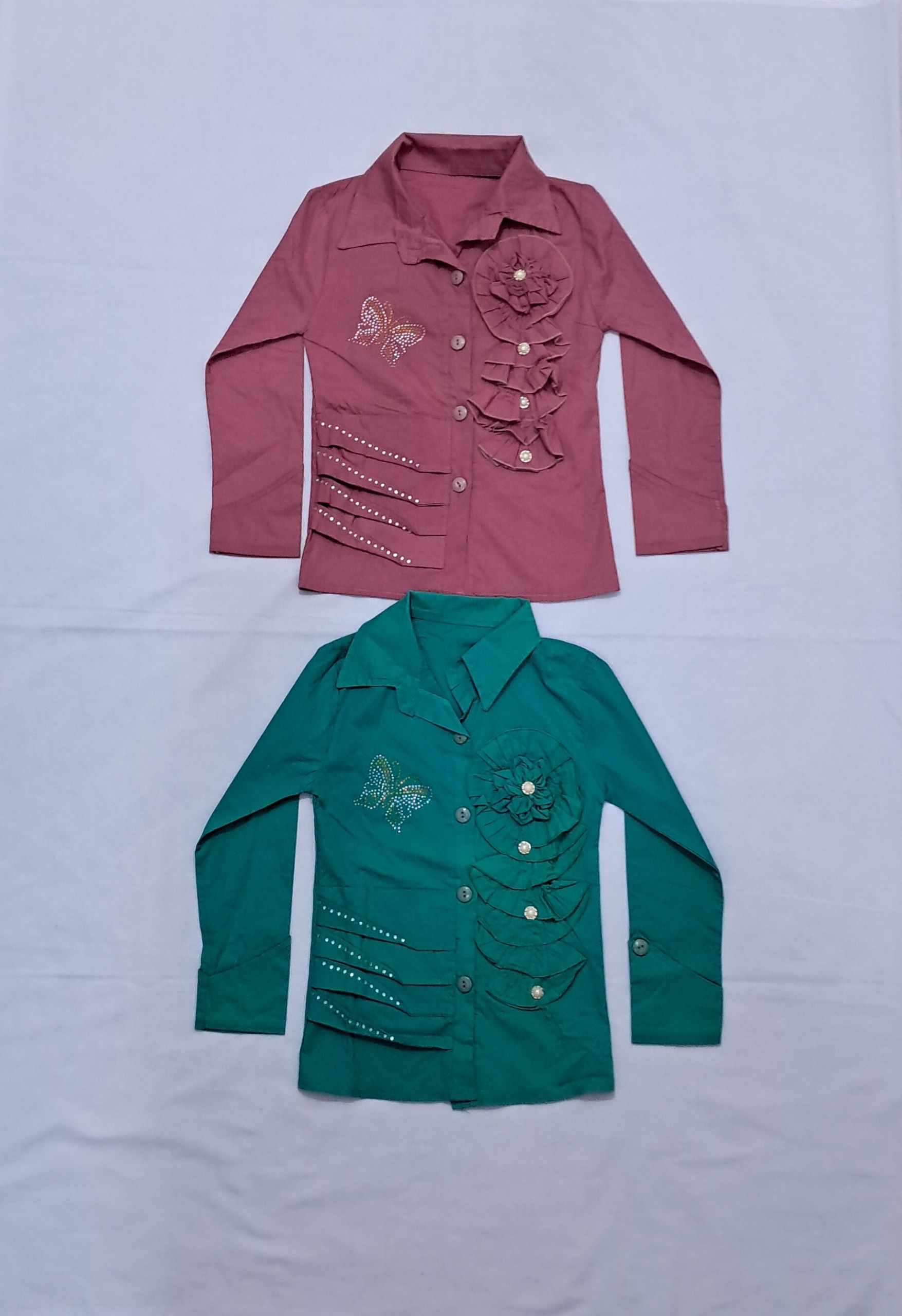 پیراهن آستین بلند دخترانه صورتی و سبز