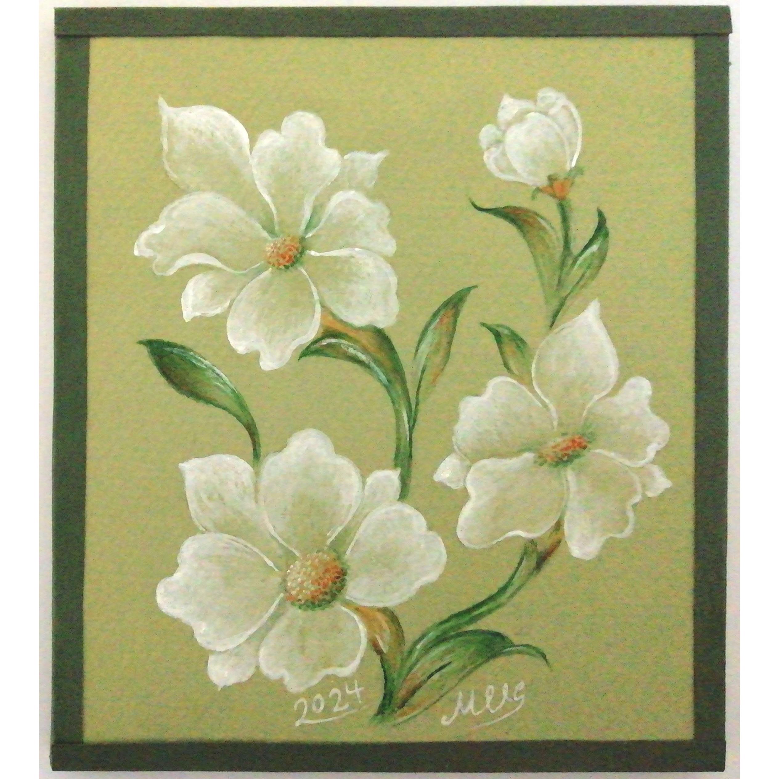 تابلو نقاشی گل های سفید