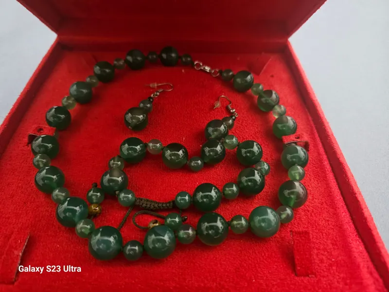 نیم ست سنگ عقیق سبز آبدار