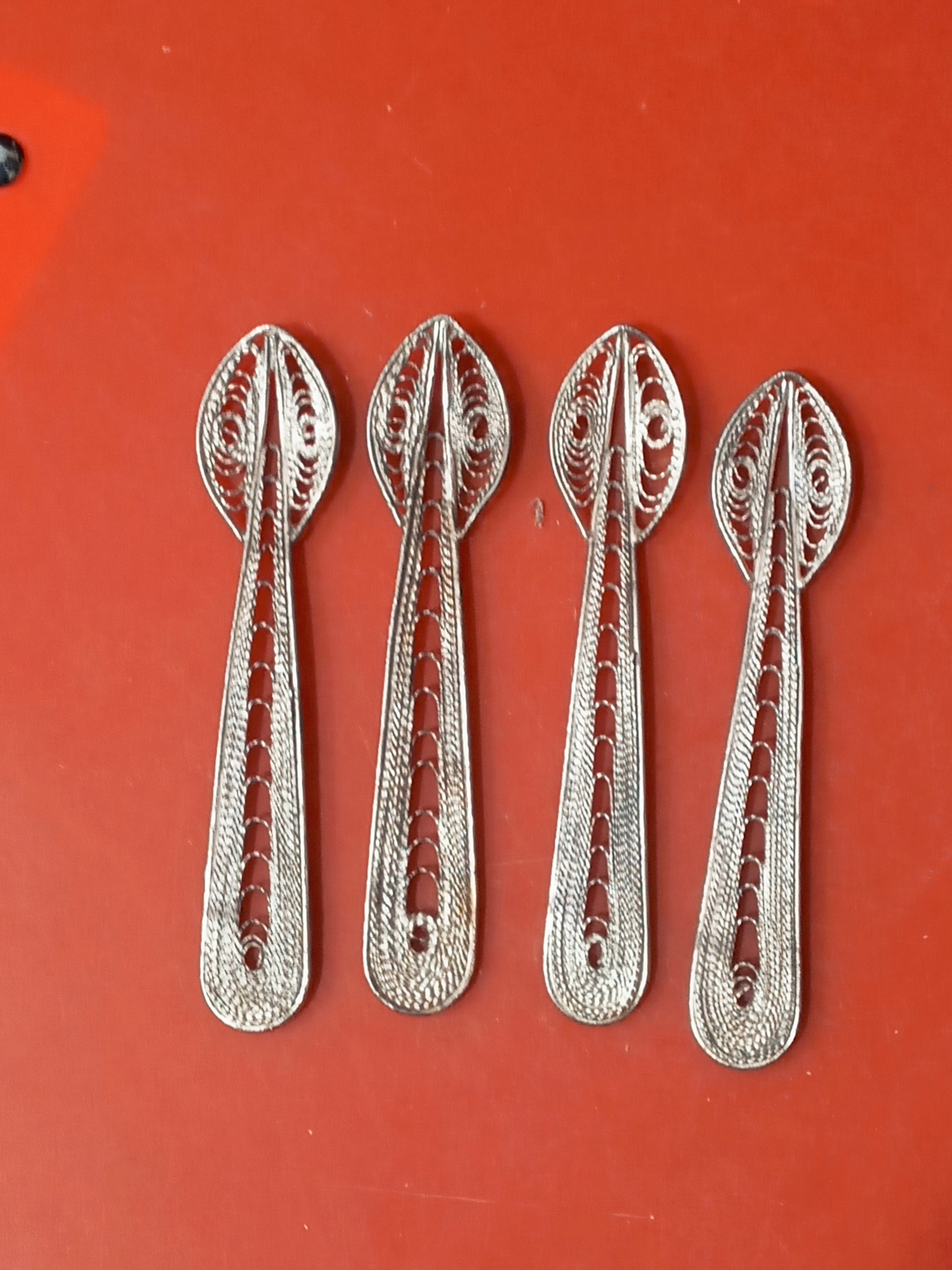 4 عدد قاشق چایخوری ملیله کاری قدیمی زیبا