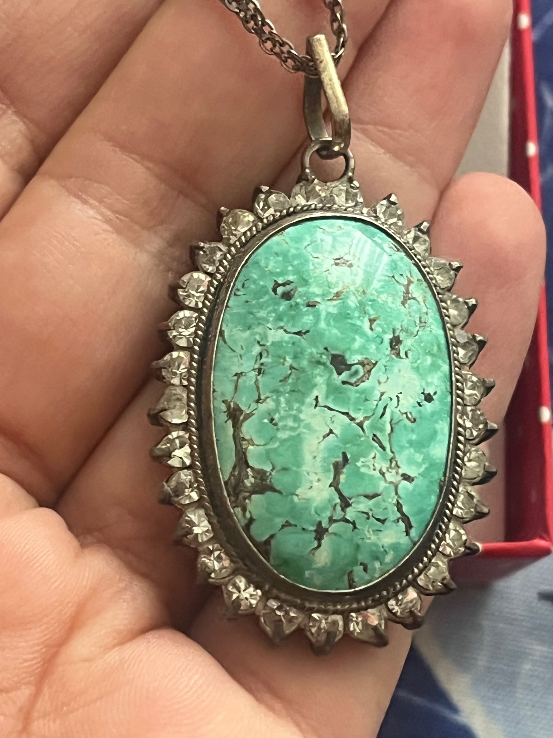 گردنبند نقره اویز بزرگ فیروزه