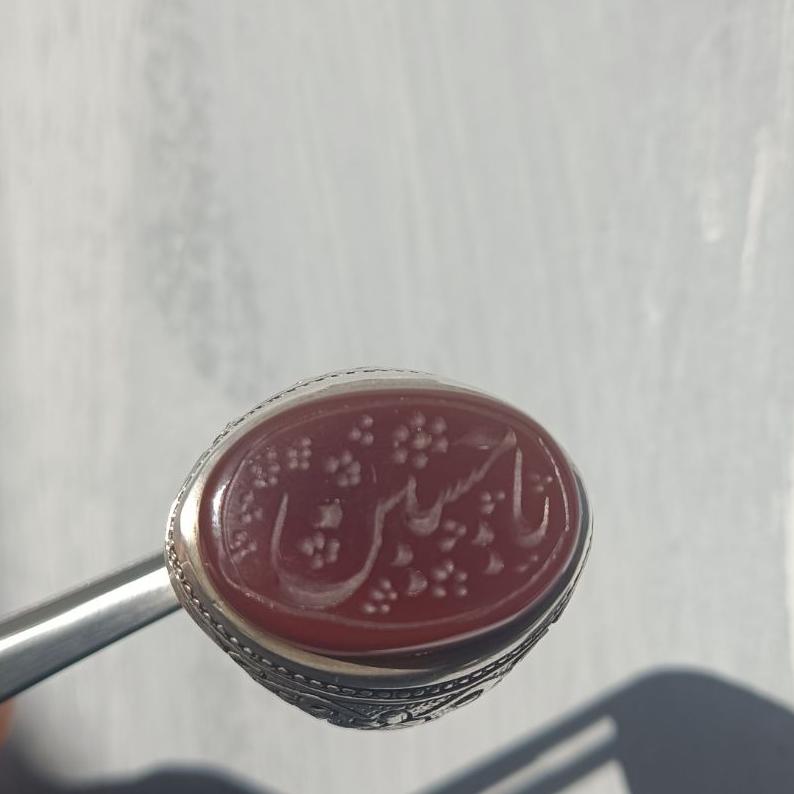 انگشتر قلمکاری شده عقیق خطی
