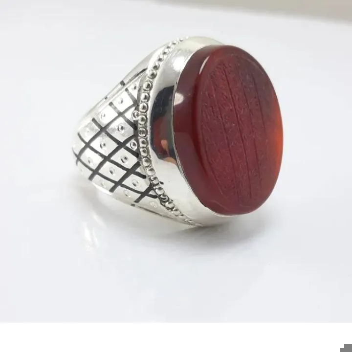 انگشتر دستساز عقیق یمنی خطی زیبا