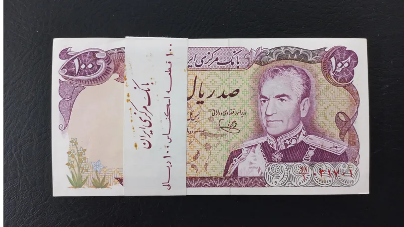 بسته اسکناس 100 ریال محمدرضاشاه با یک برگ جایگزین