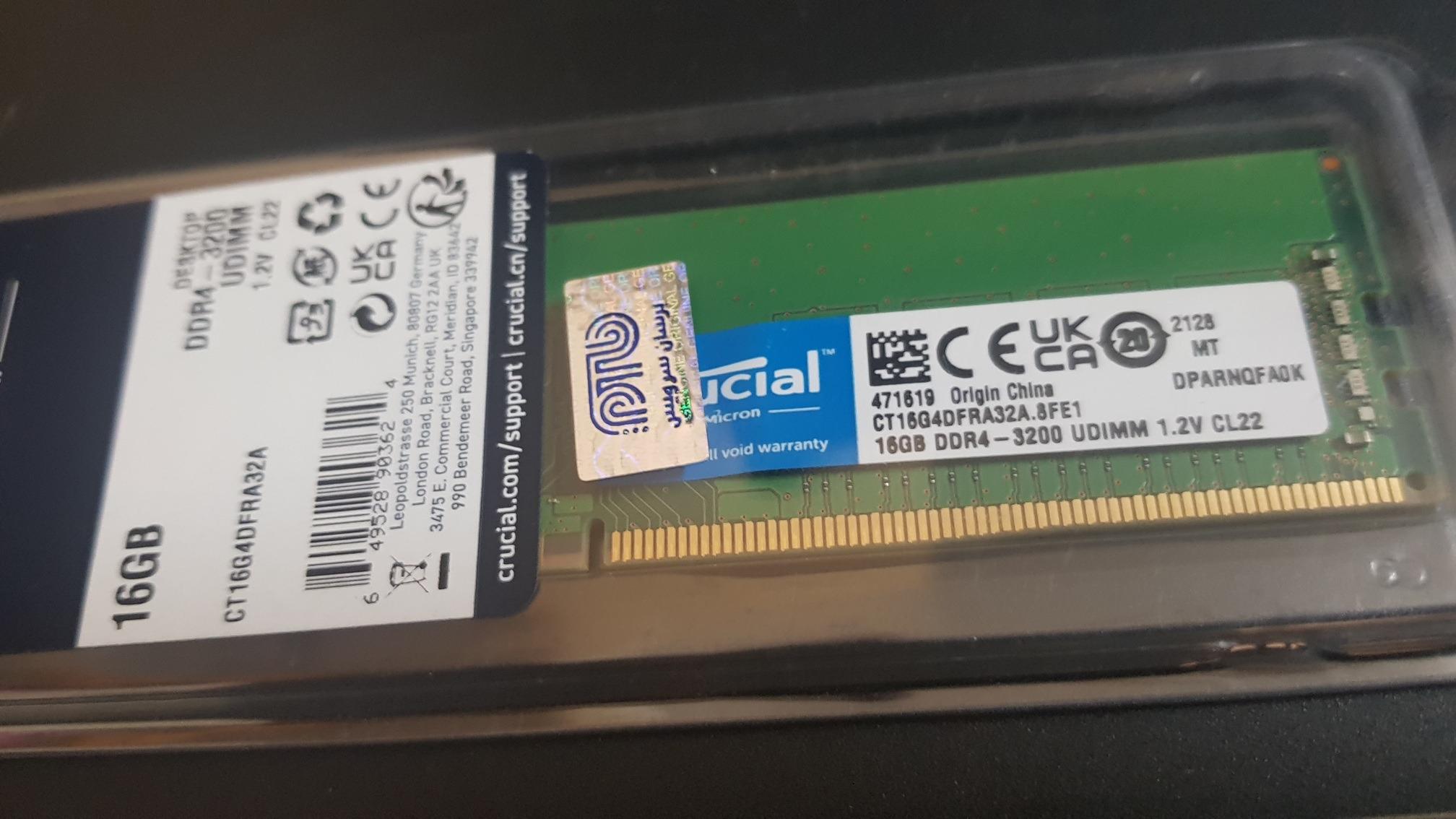 Ram 16GB crucial 3200 با گارانتی