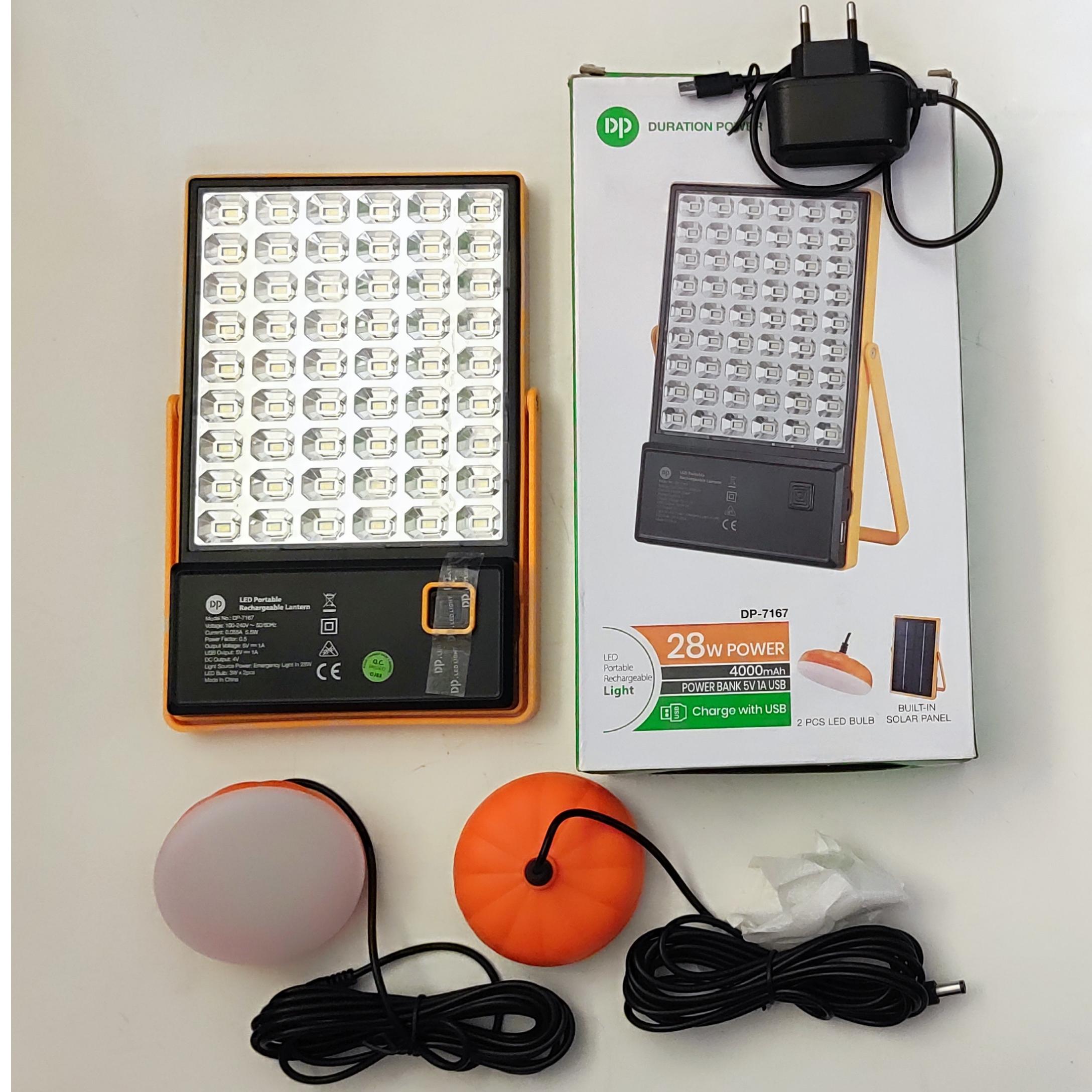 چراغ شارژی و پاوربانک خورشیدی DP-7167