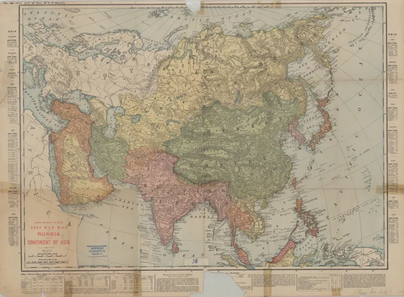 نقشه آسیا 1904 میلادی با آمار شهرها