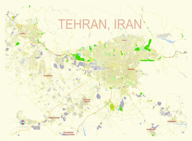 نقشه تهران و کرج با تفکیک خیابان ها