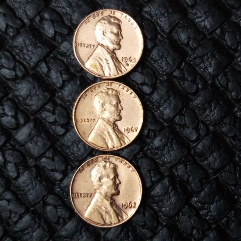 3 سکه 1سنت 1968-1967-1963 آمریکا
