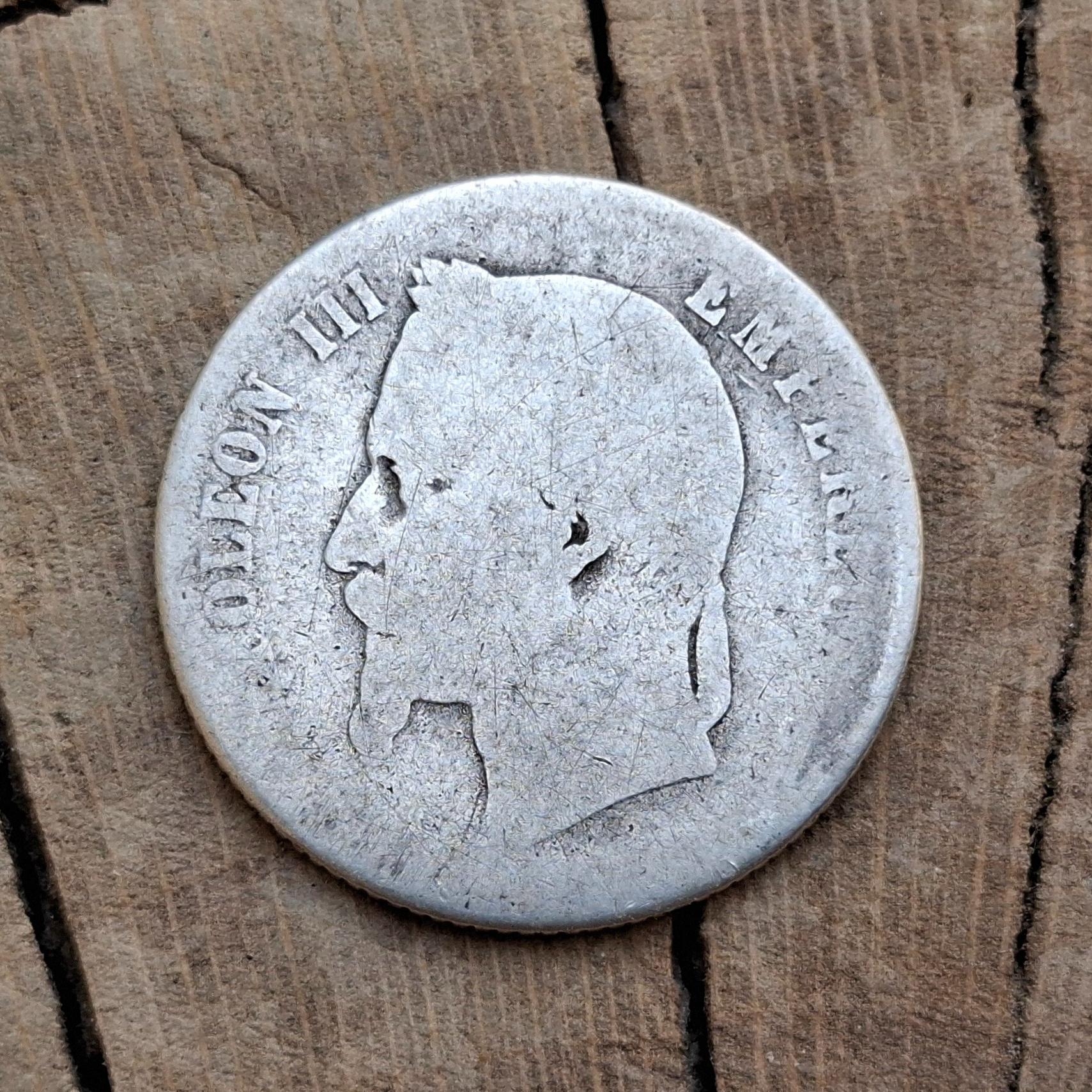 سکه نقره کوچک 50 سانتیم ناپلئون سوم فرانسه 1866