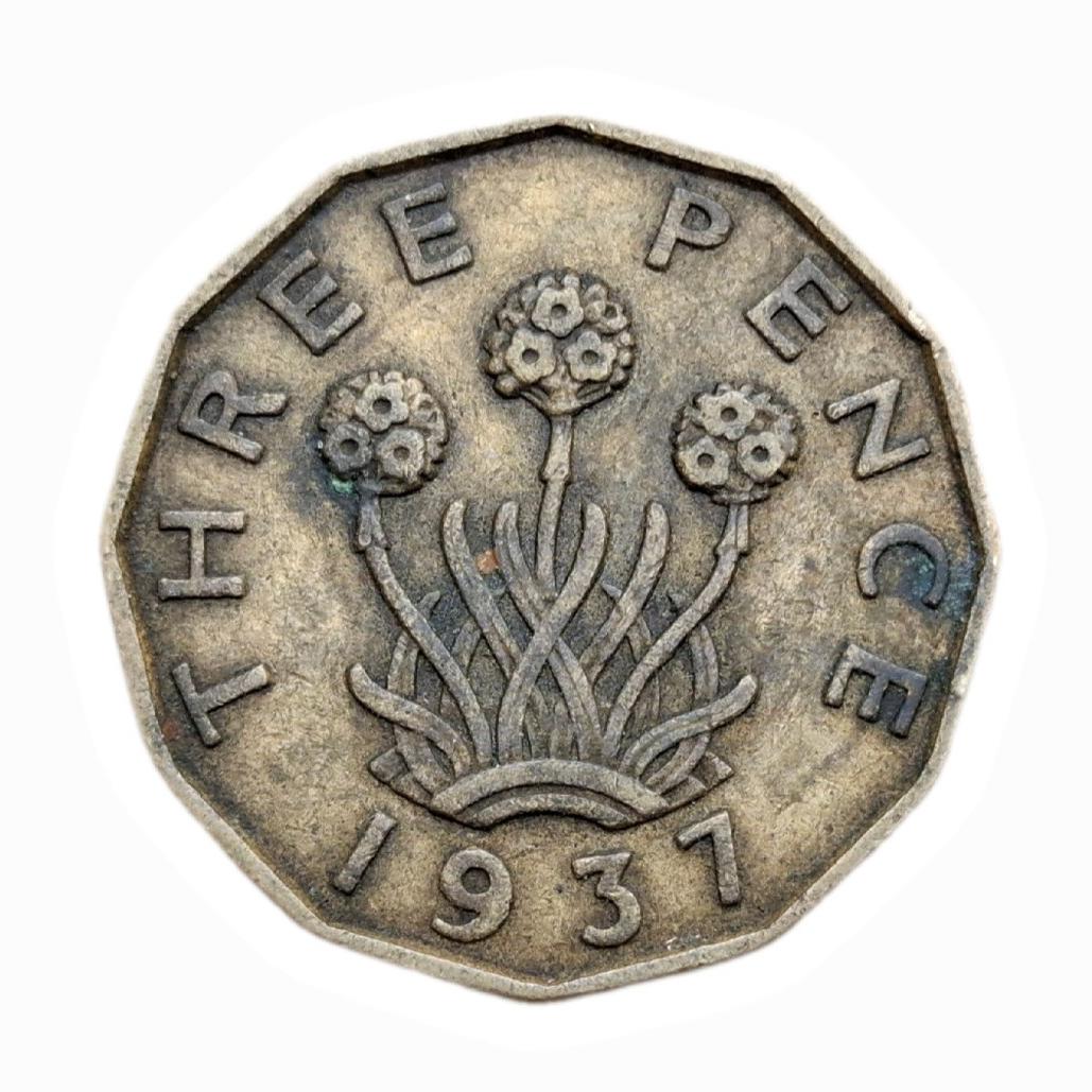 سکه 3 پنس جرج ششم انگلیس سال 1937