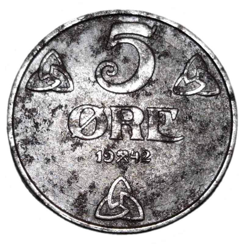 سکه کمیاب 5 اور نروژ اشغال آلمان نازی جنگ دوم