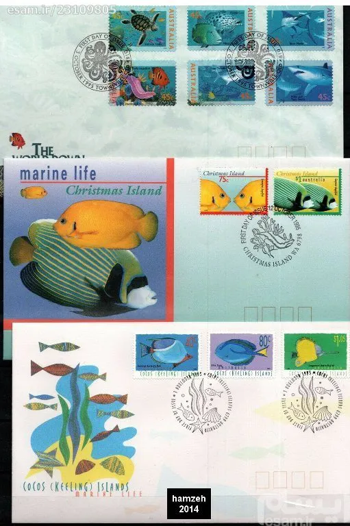 3عدد پاکت مهرروزماهی و موجودات دریایی چاپ استرالیا