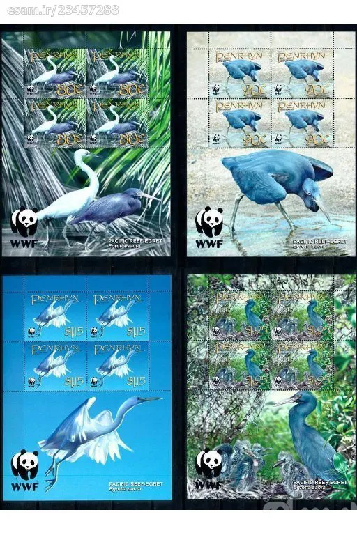 4 عدد شیت زیبای wwf پرنده چاپ PENRHYN  سال 2008
