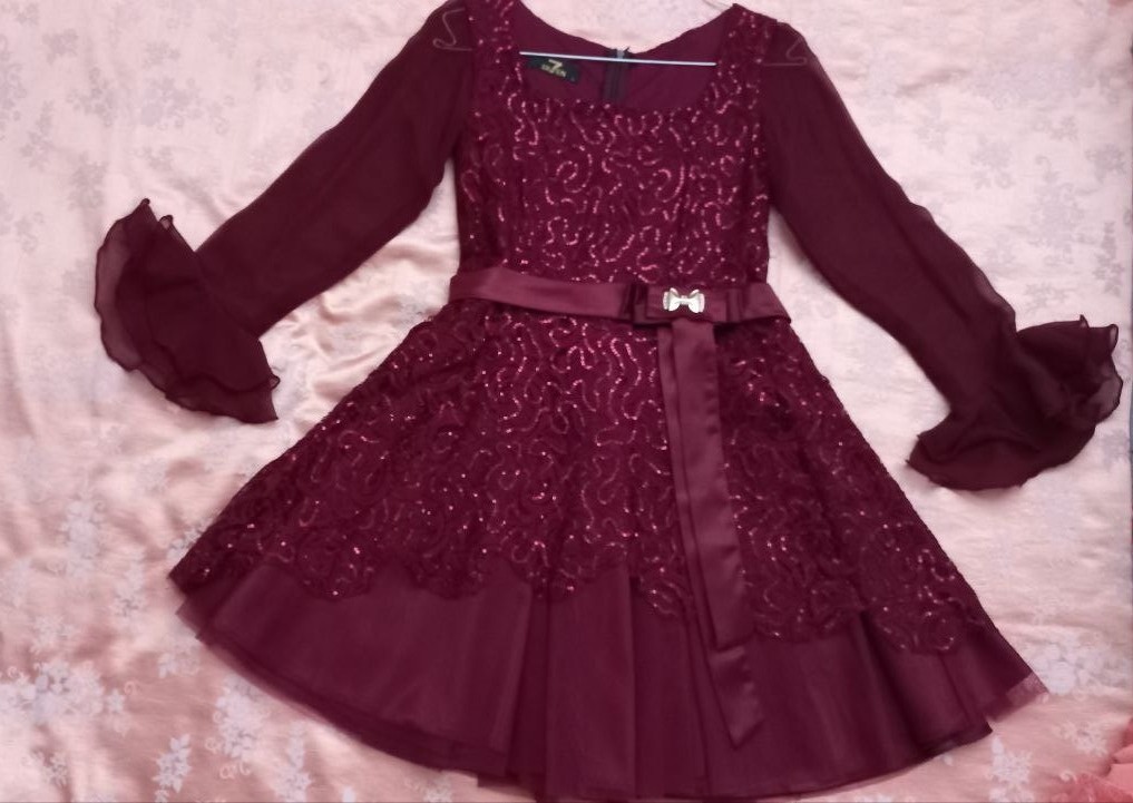 پیراهن مجلسی عروسکی زرشکی