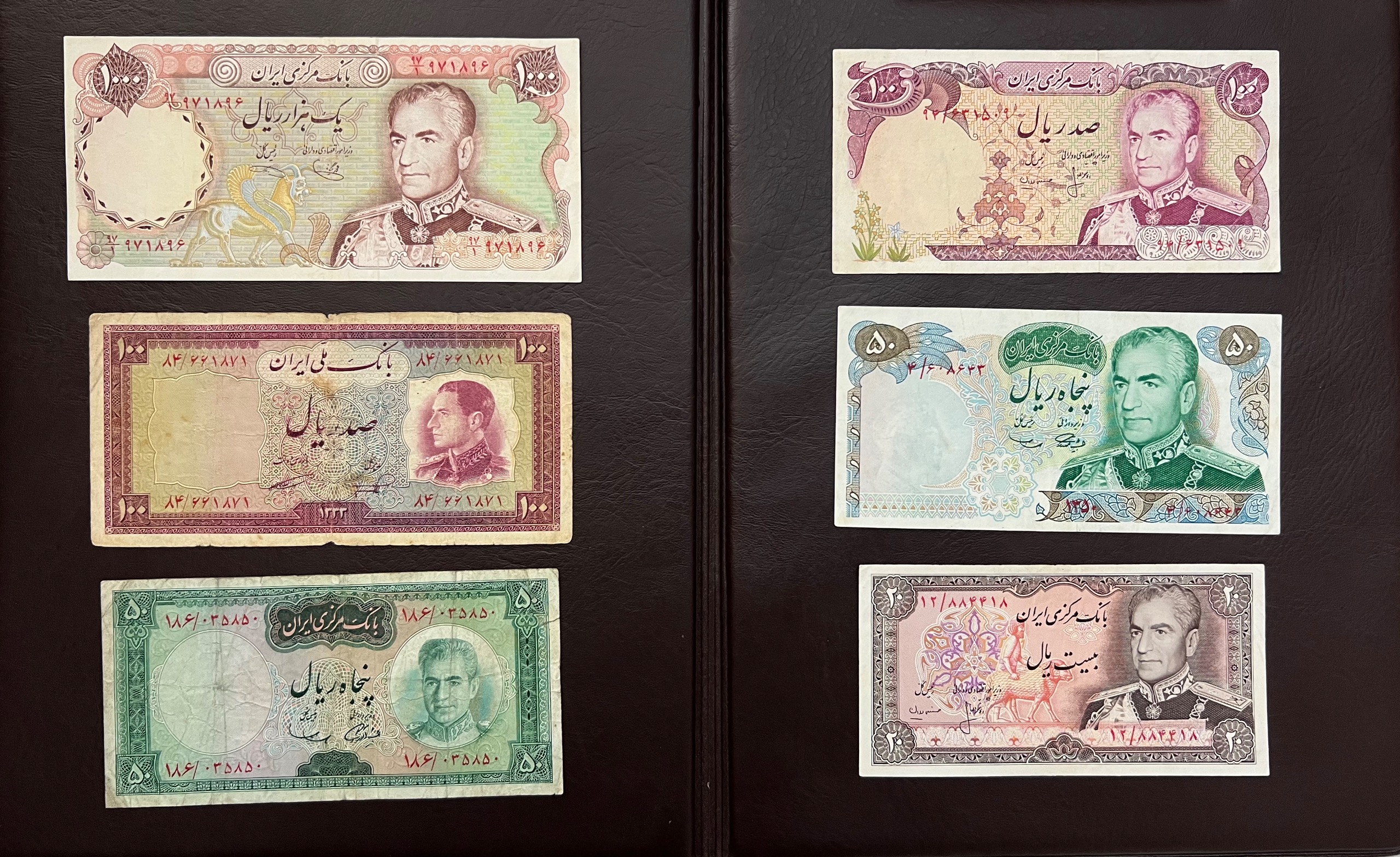 6 عدد اسکناس پهلوی مطابق تصویر