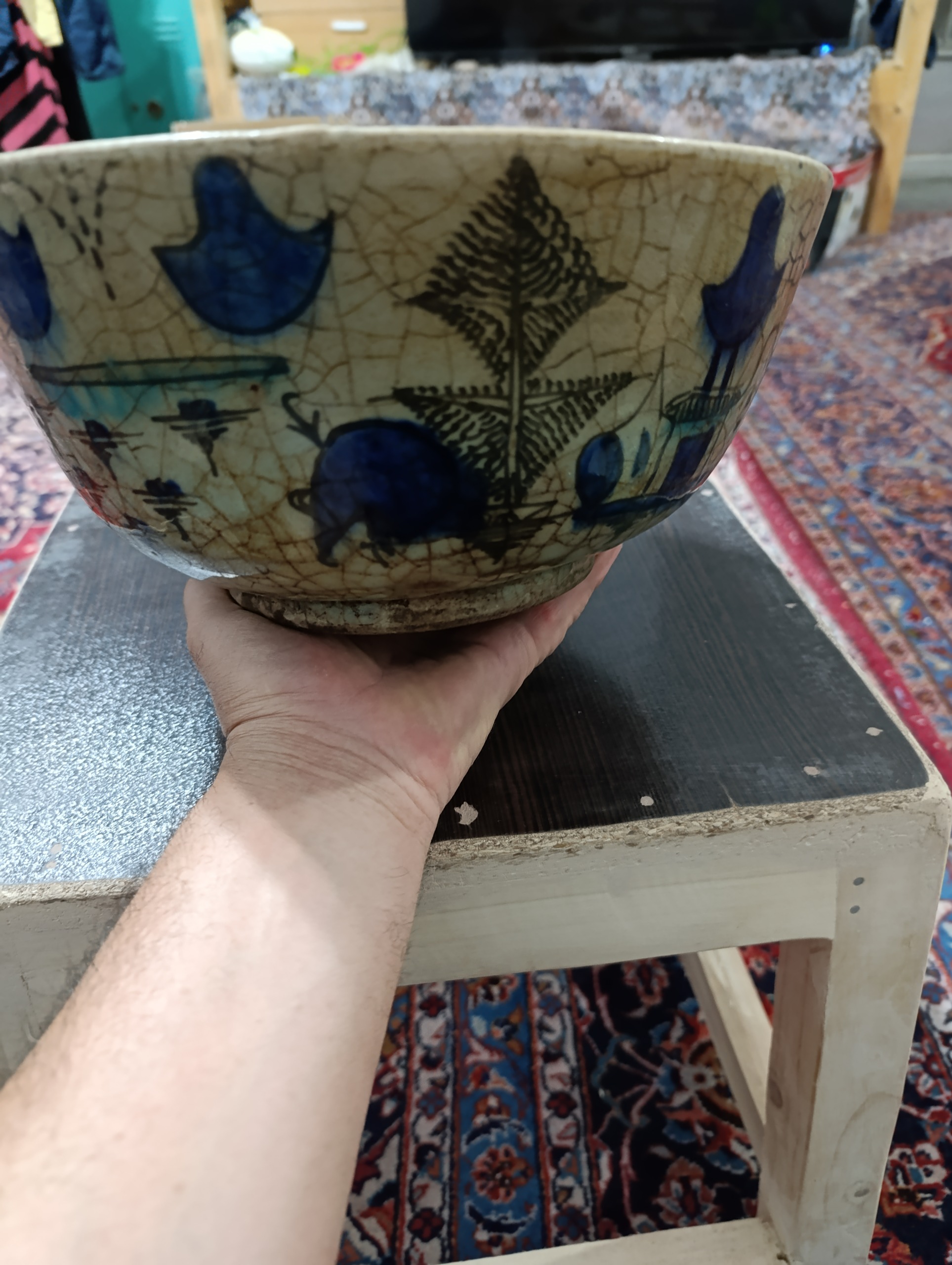 کاسه سفالی بزرگ بسیار قدیمی استثنایی سالم
