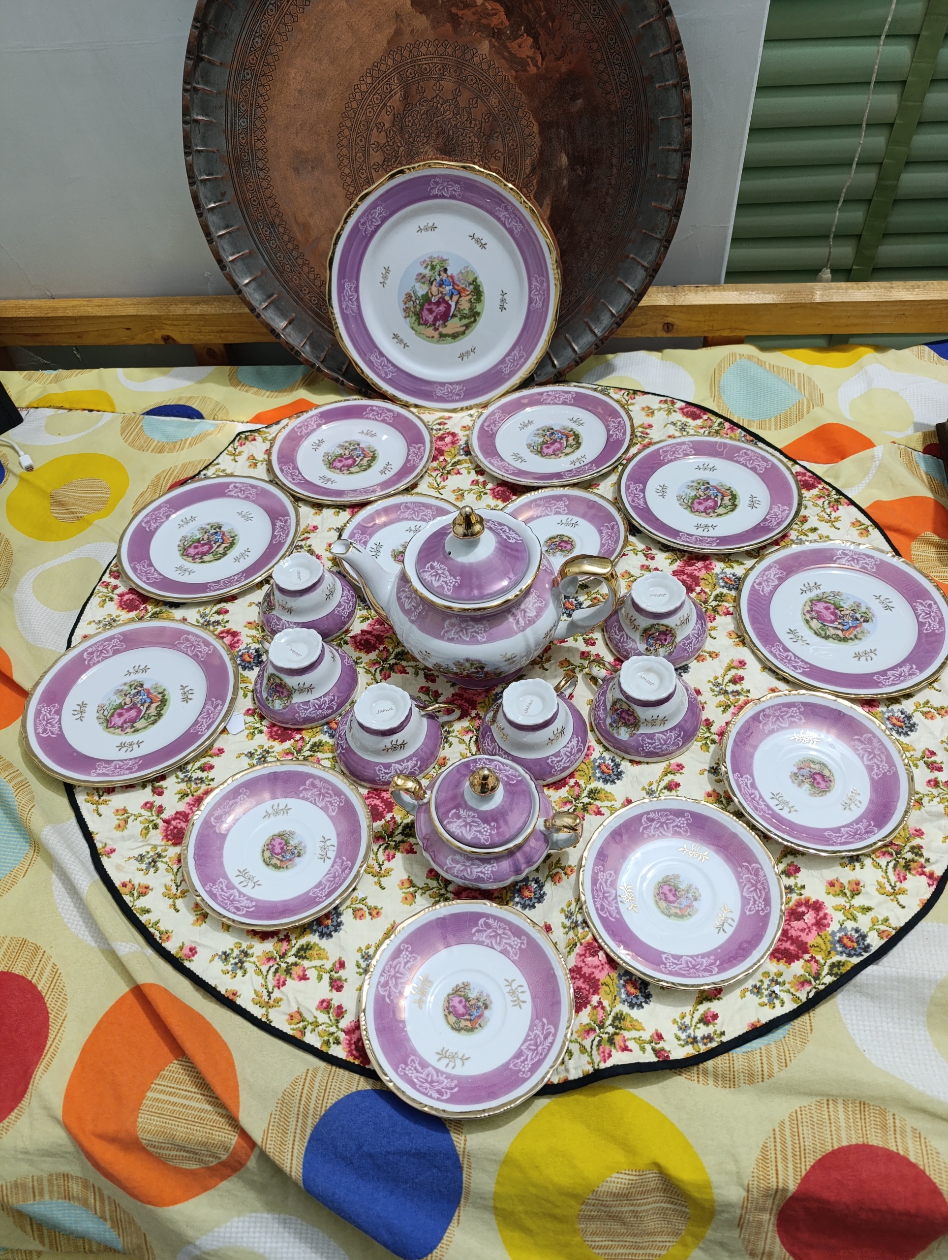 سرویس نایاب عصرانه خوری صورتی یاسی ژاپن قدیم