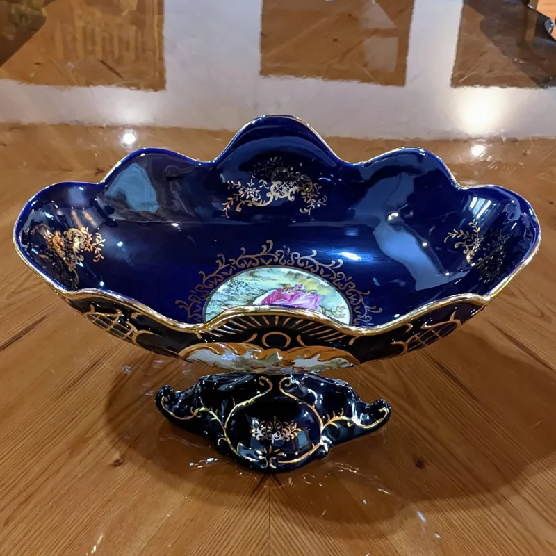 کشکول میوه خوری پایه دار سرمه ای طلایی