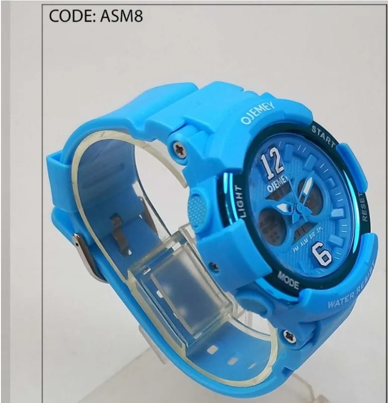 ساعت مارک دار آبی رنگ دو زمانه