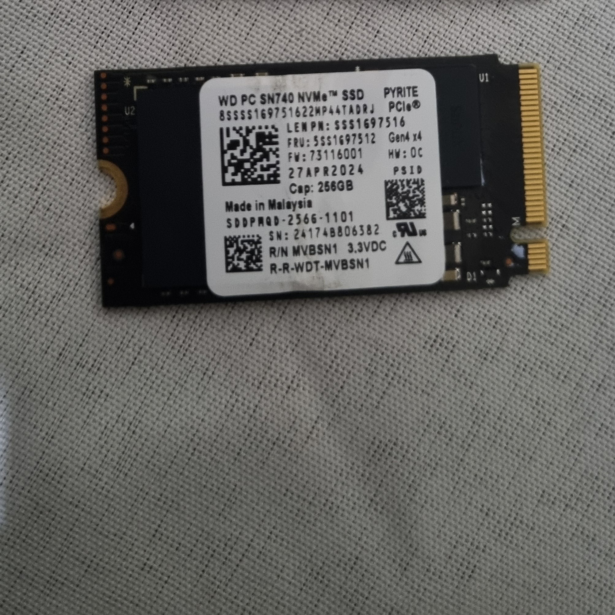 Ssd m2 NVMe 256GB Gen4x4 2242 WesternDigital