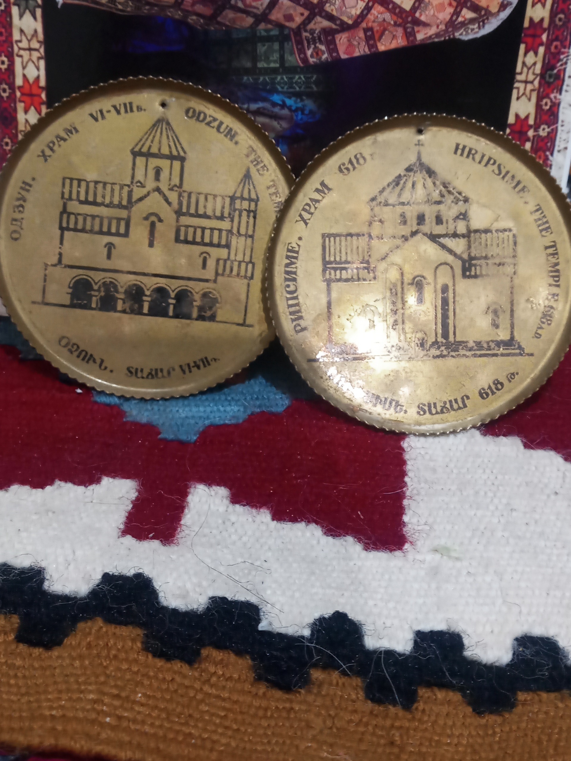 یکجفت بشقاب برنجی دکوری اویزی قدیمی خارجی