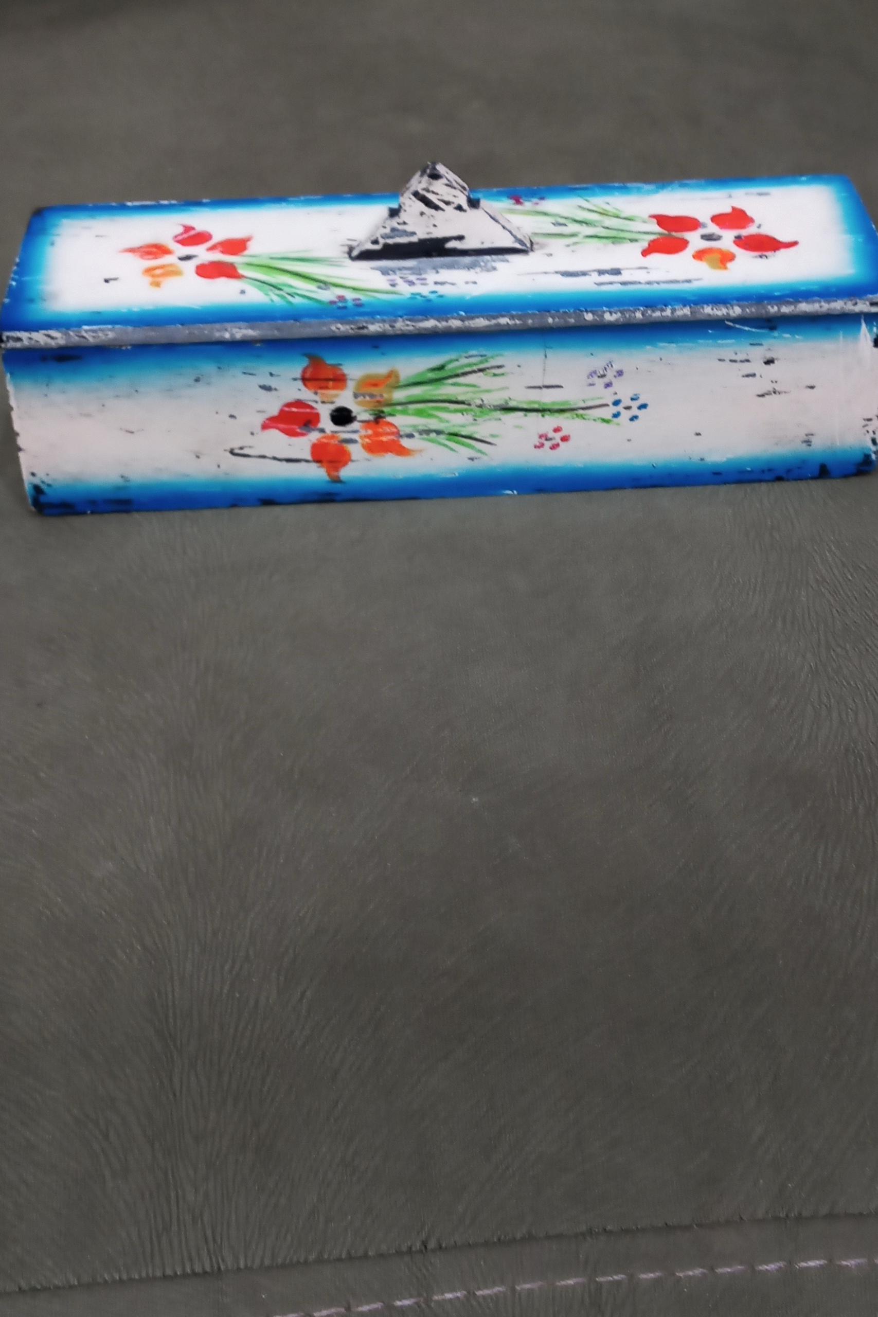 قوطی سنگی قدیمی وضخیم نقاشی شده 21×6×7سانت