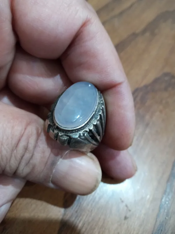 انگشترنقره عقیق ابری طوسی زیباوناب
