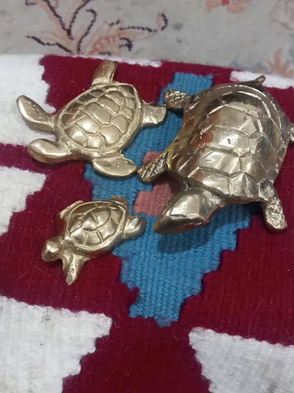 مجسمه سه تیکه برنجی لاک پشت