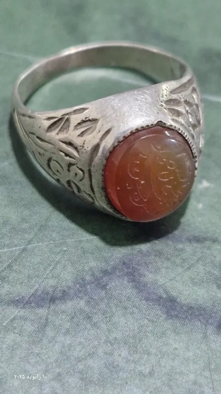 انگشتر کهنه عقیق خطی پنج تن کمیاب