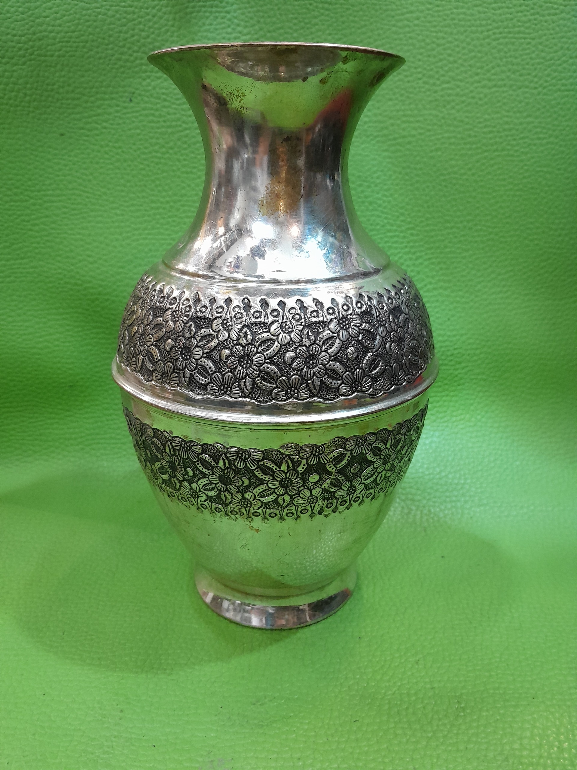 گلدان مسی آبکاری قلم دست کلکسیونی