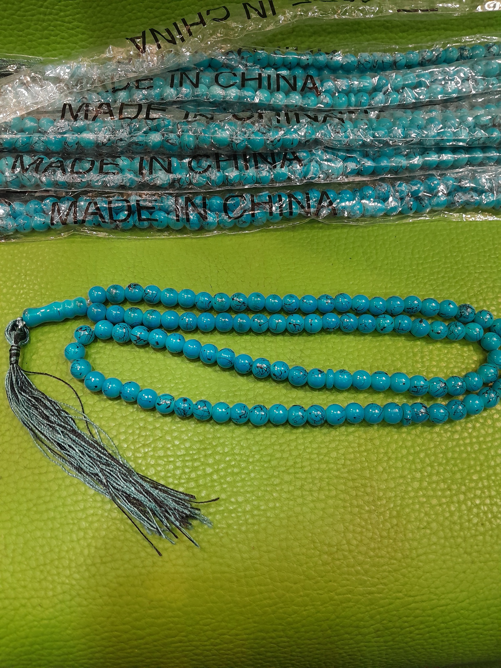 10 عدد تسبیح 101 دانه شیشه فیروزه ای