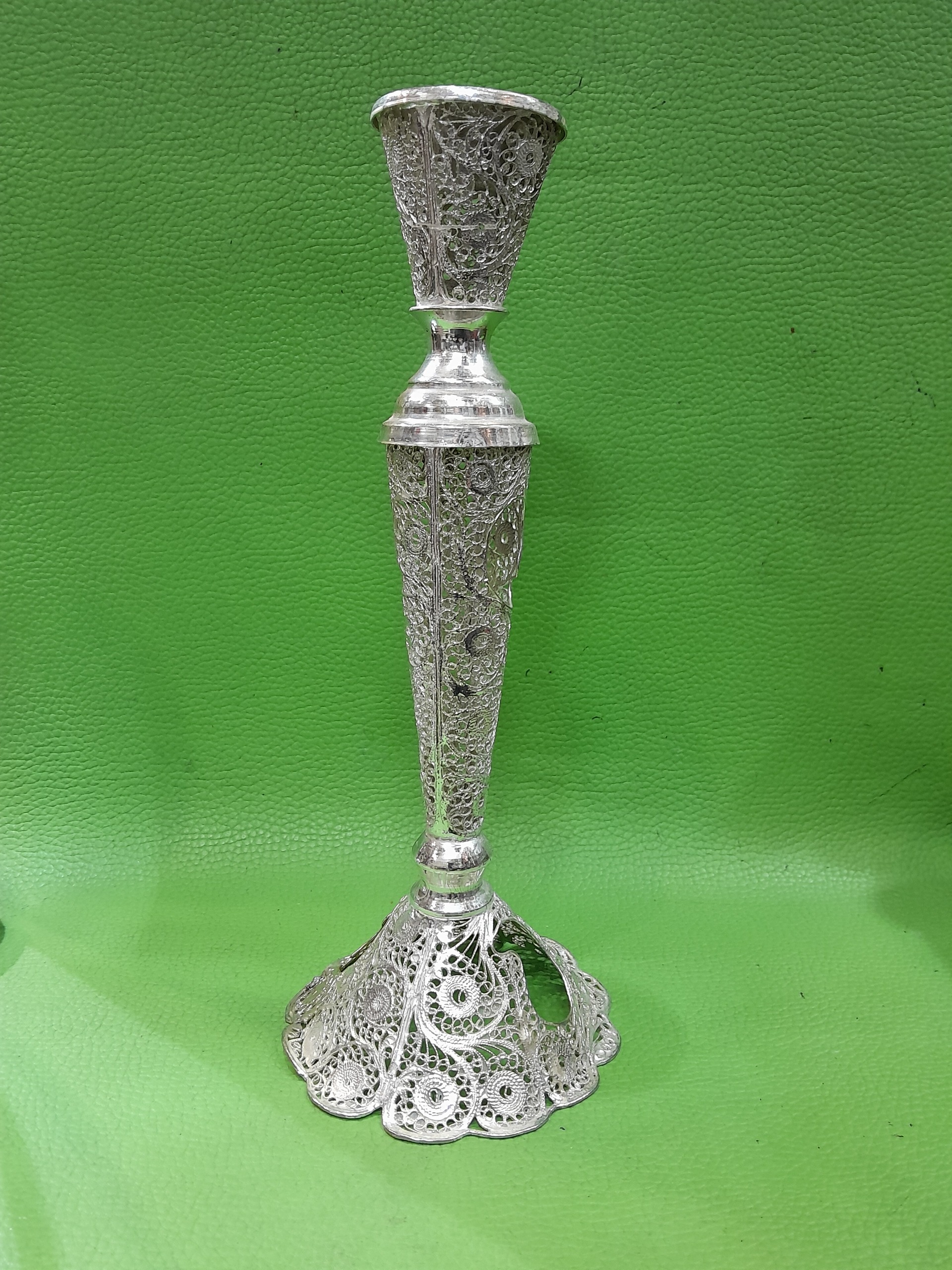 شمعدان ملیله روکش نقره کار دست کلکسیونی