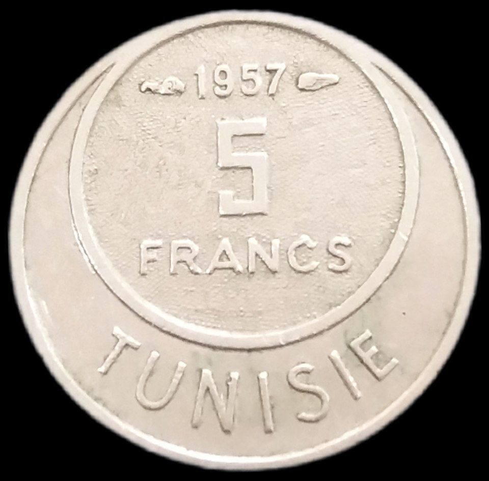 5 فرانک کمیاب 1957 تونس مستعمره فرانسه