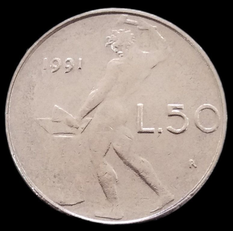 50 لیر سایز کوچک 1991 ایتالیا (تیپ کمیاب)