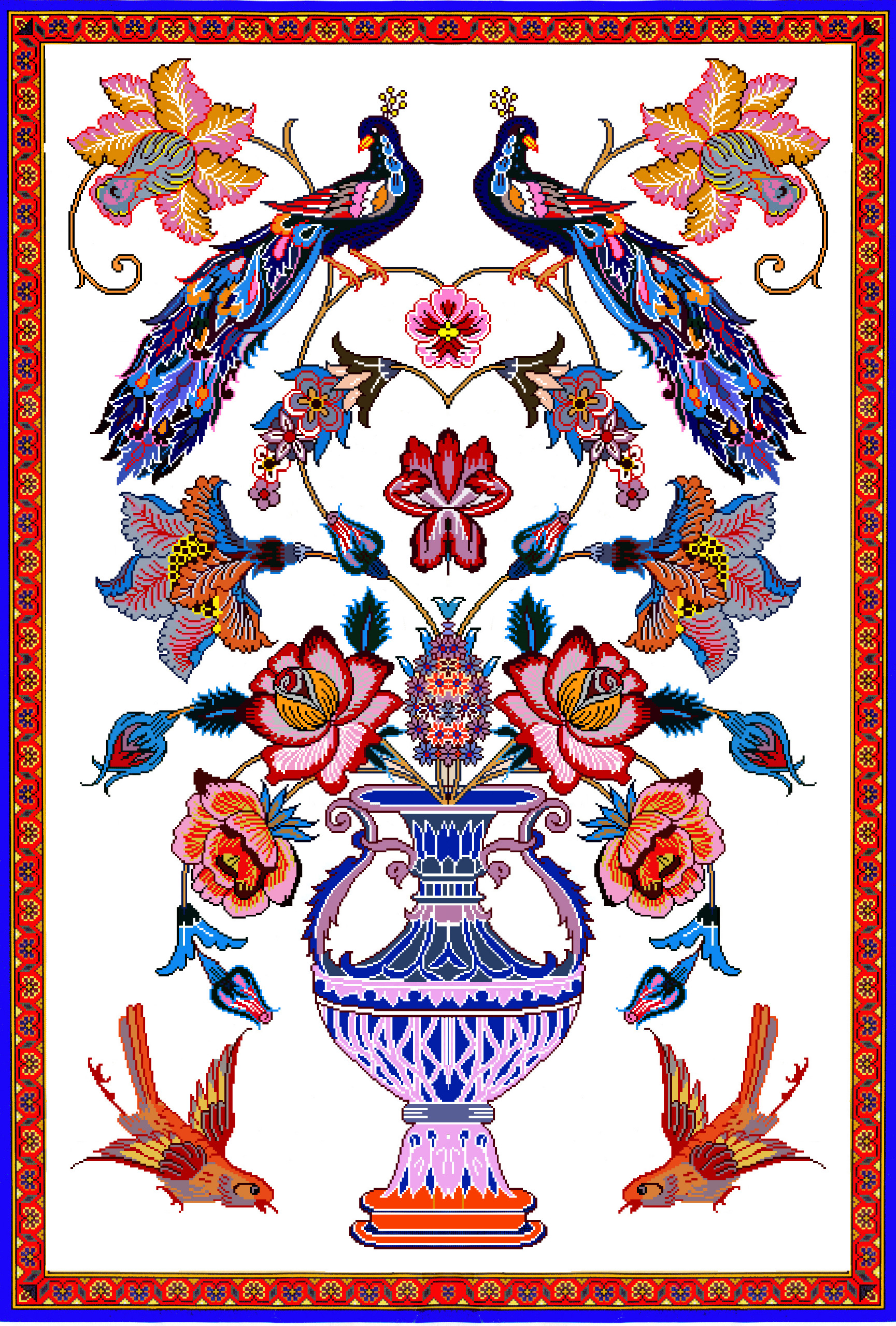 گلدان طاووسی قالیچه