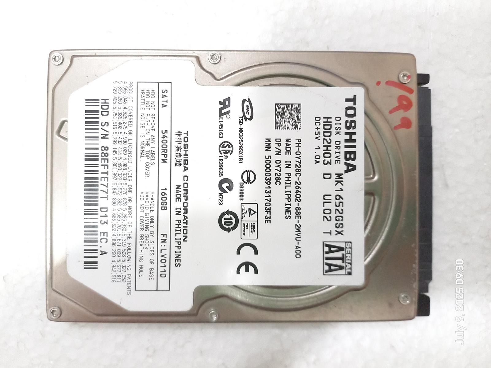 هارد لپ تاپ Toshiba MK1652GSX 160GB سلامت 99%