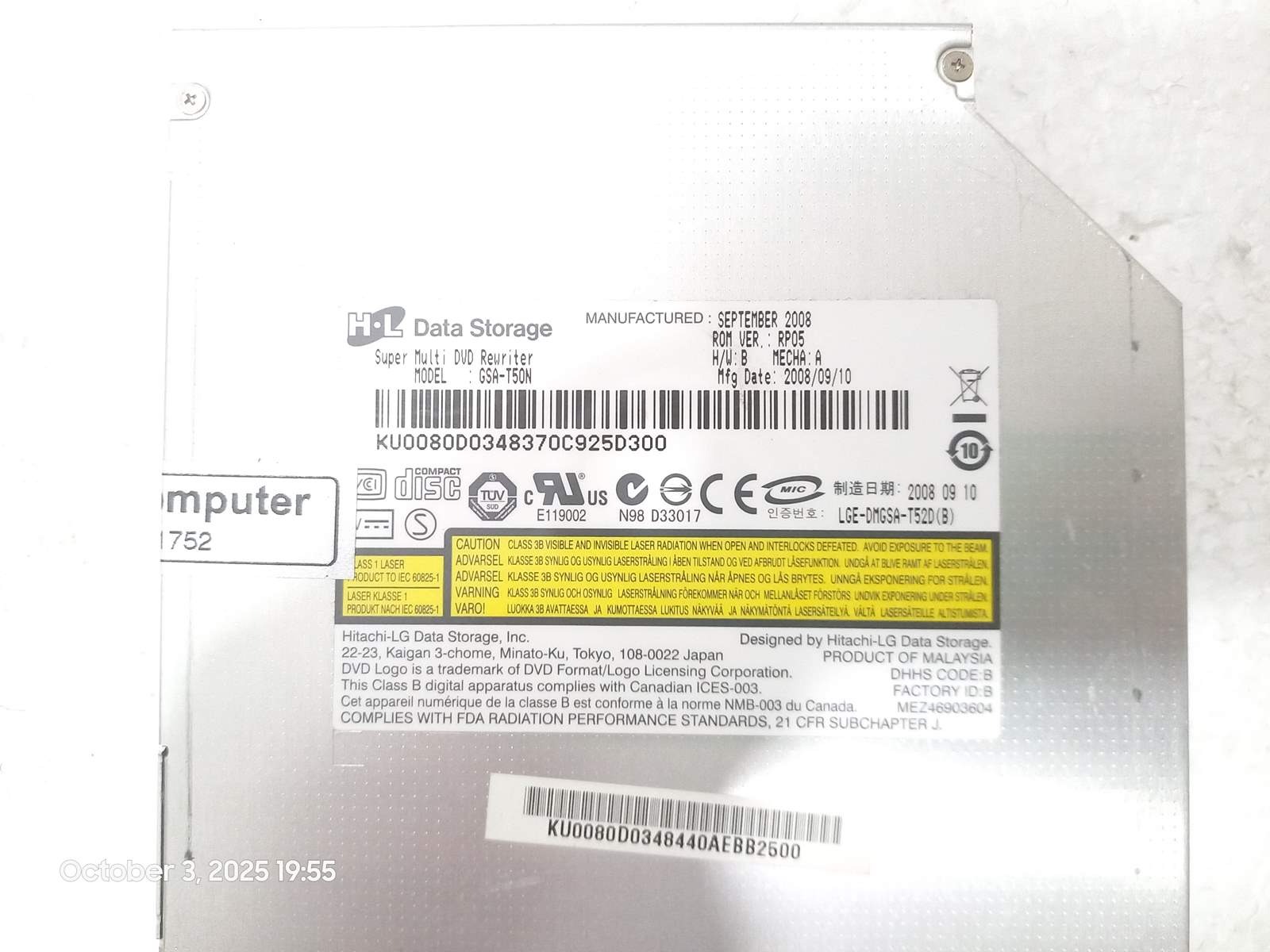 رایتر GT50N پورت ساتا لپ تاپ 12/5mm باپانل کد1752