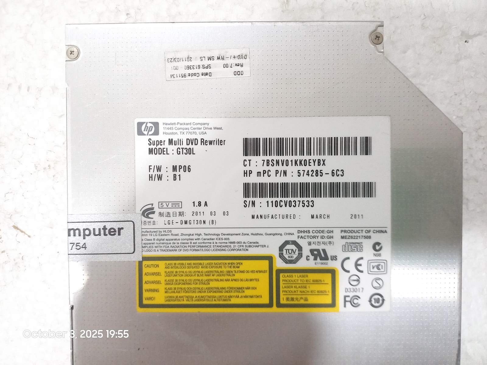رایتر HP GT30L ساتا لپ تاپ 12/5mm باپانل کد1754