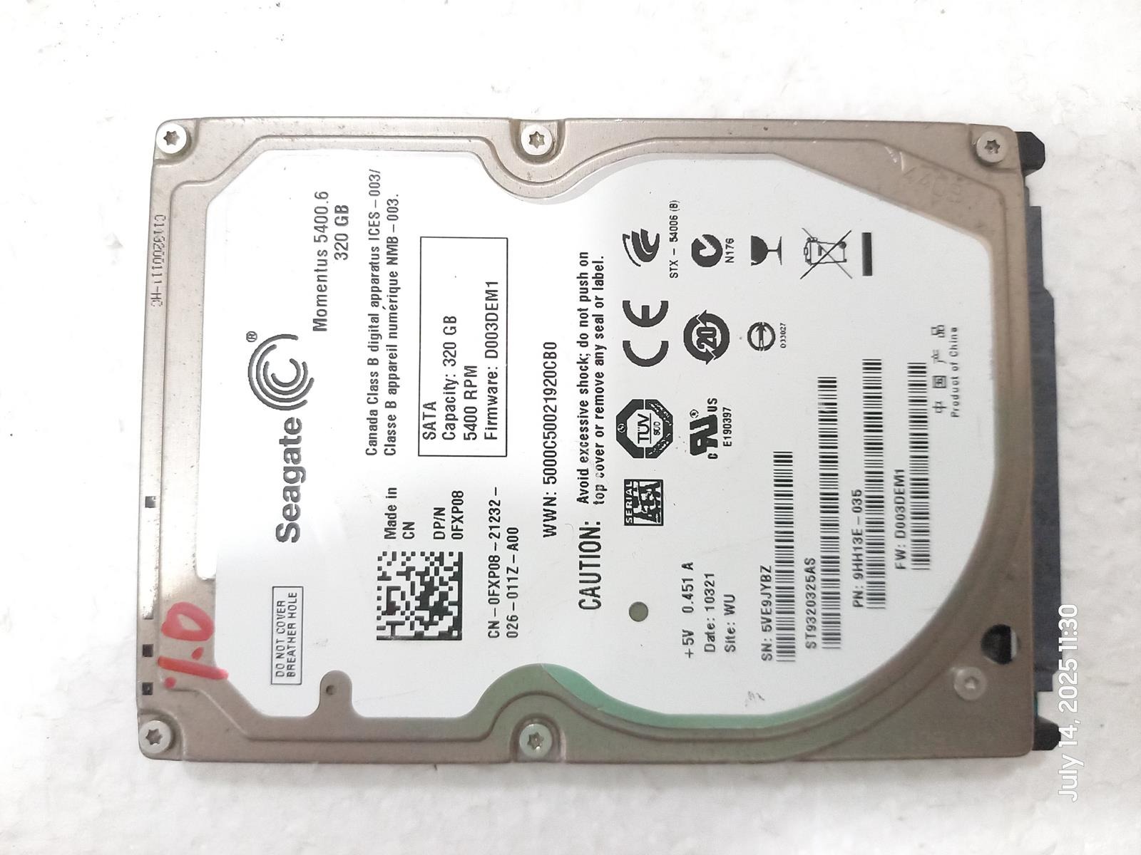 هارد لپ تاپ Seagate ST9320325AS 320GB معیوب