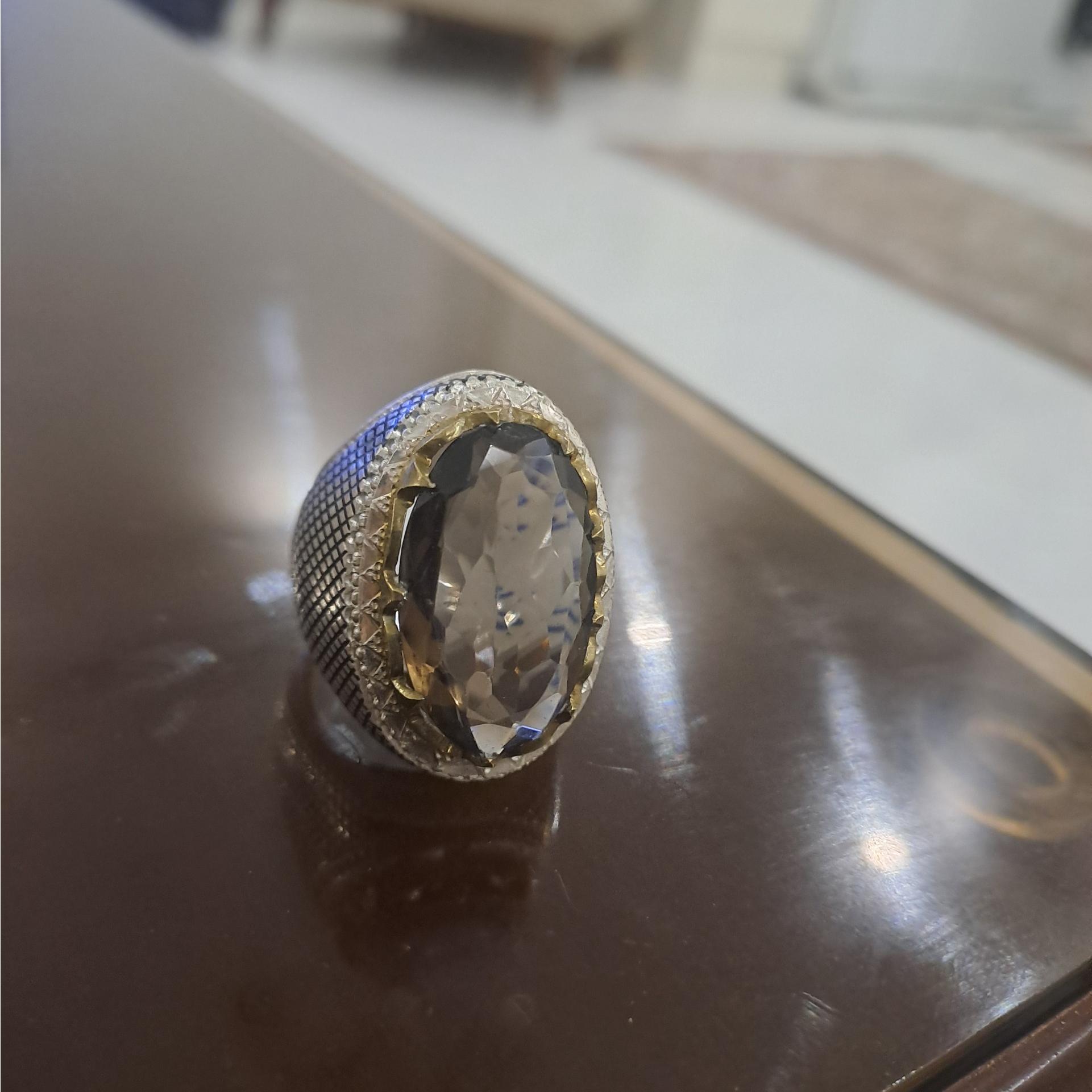 انگشتر کوارتز دودی تراش دار رکاب عالی دستساز صدوقی