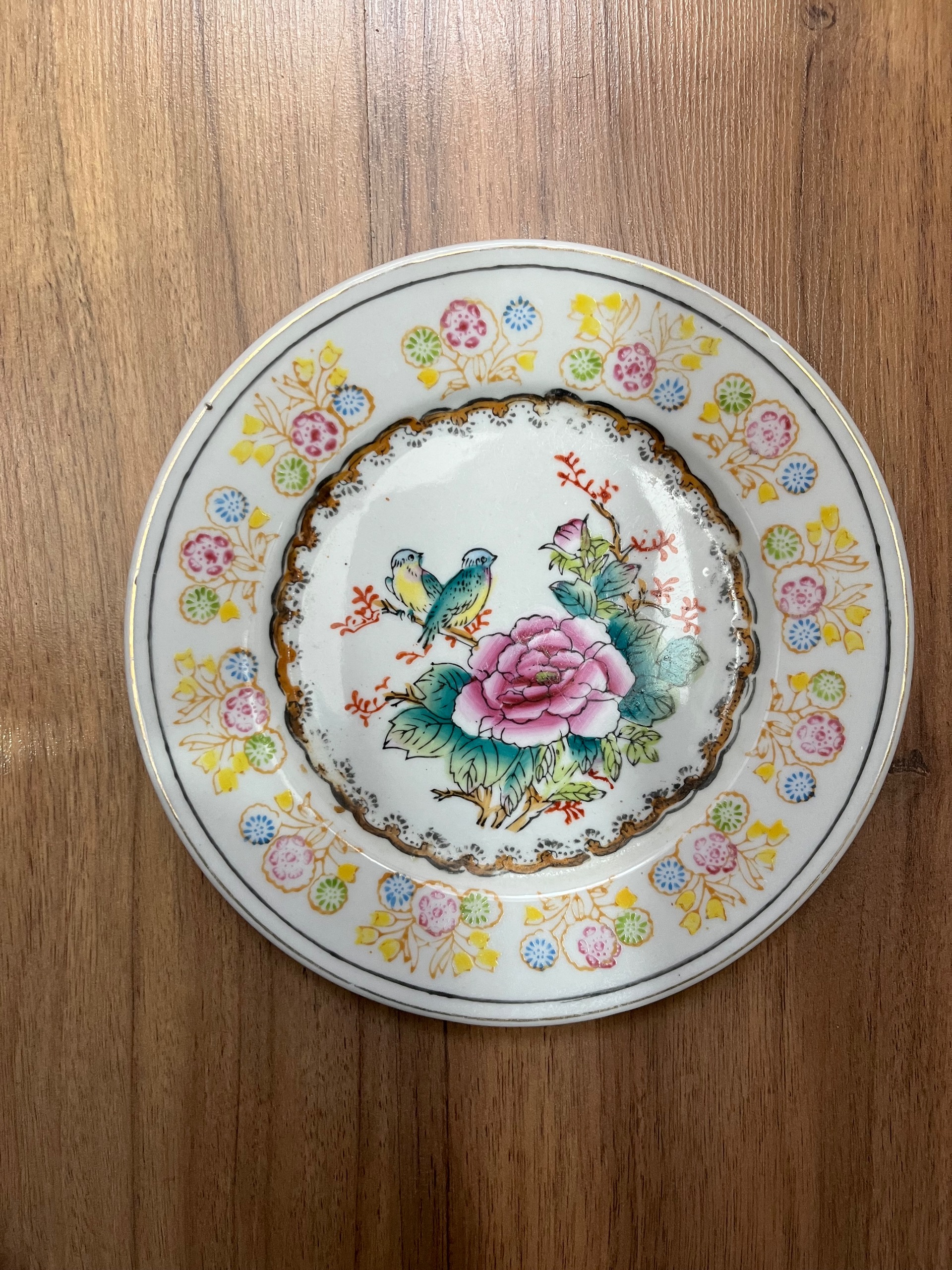 بشقاب دیوارکوب قدیمی گل و گنجشک