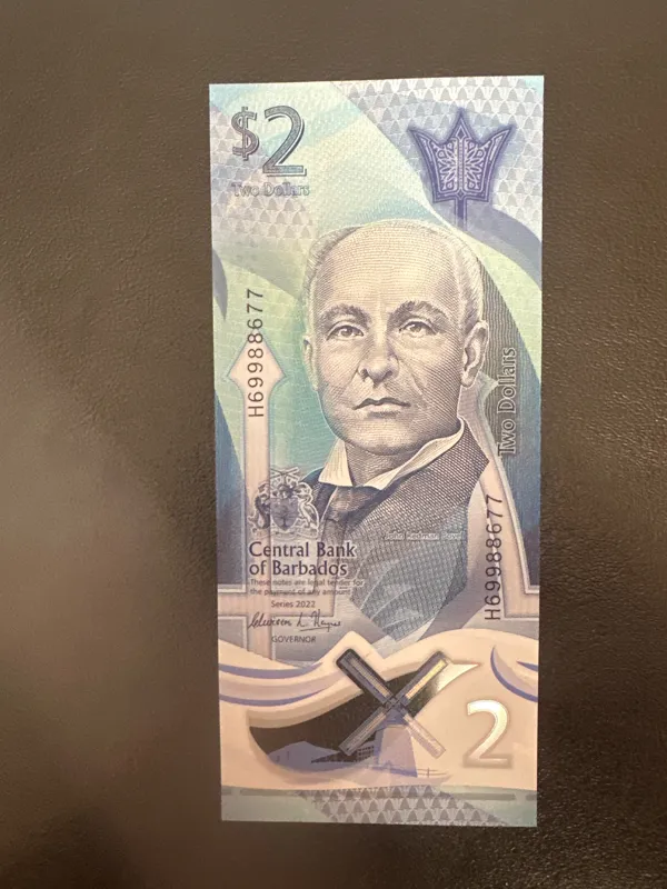 اسکناس 2 دلار باربادوس پلیمری نو
