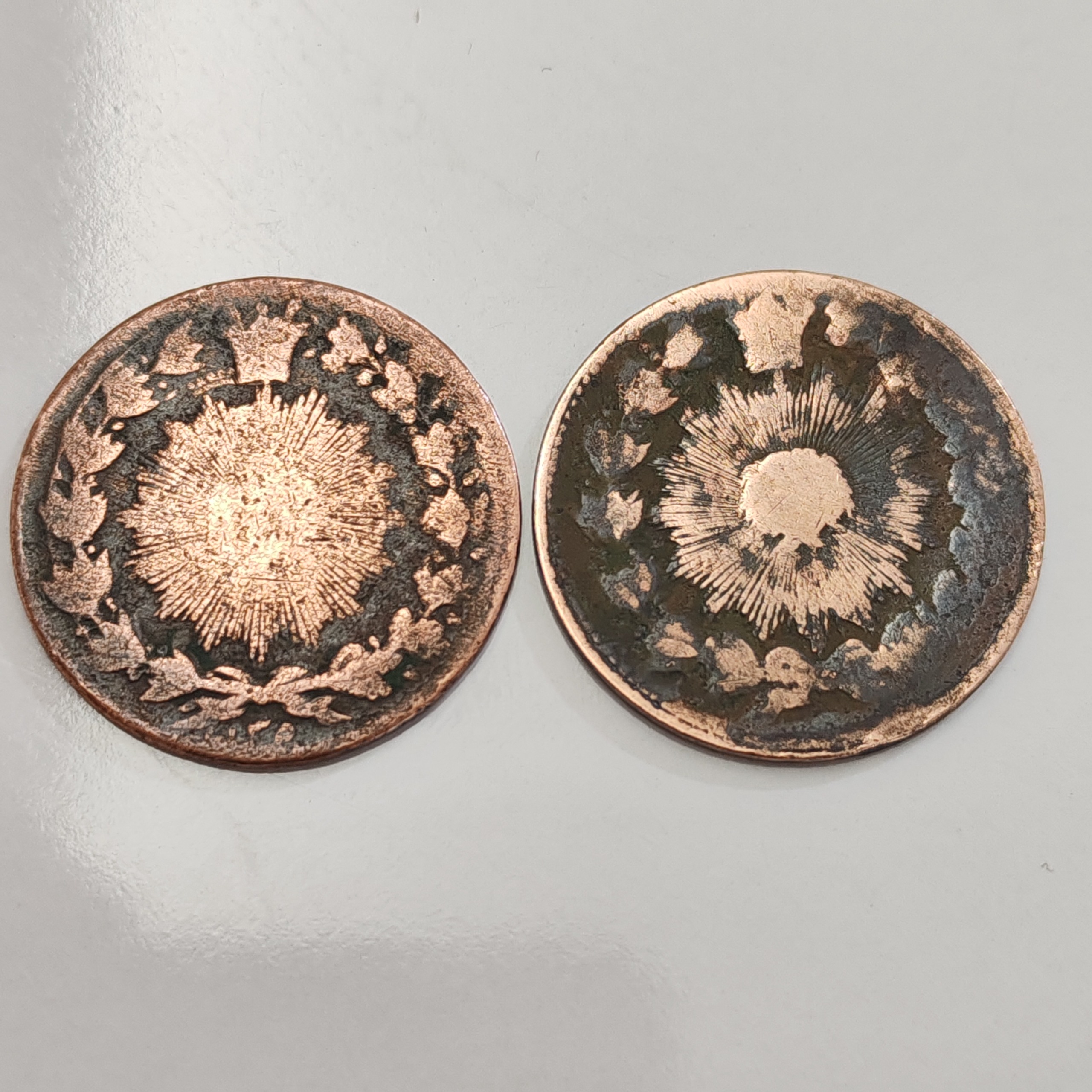 2عددسکه نایاب 100دیناری مسی رایج مملکت قاجاریه