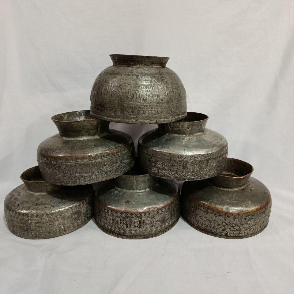 شش عدد کاسه مسی قدیمی